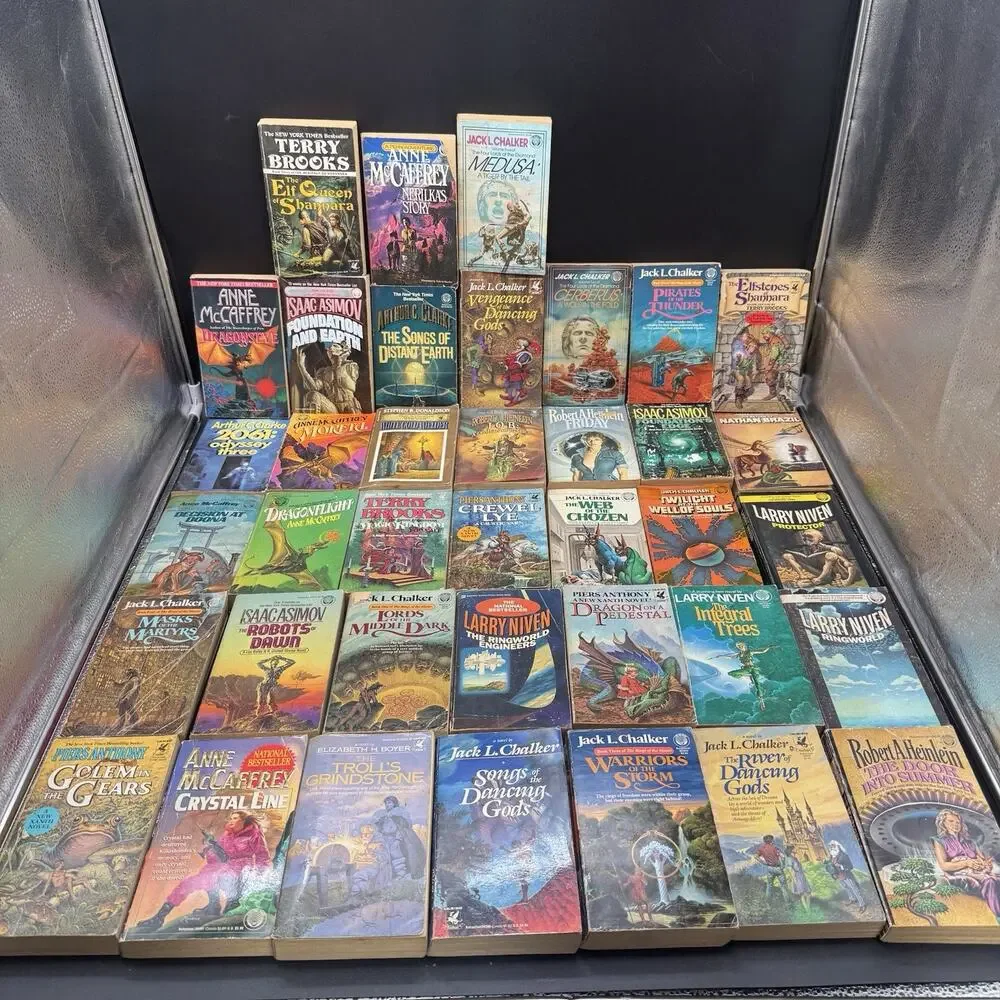 Huge Lot Of 38 Vtg Sci-fi Fantasy Books Del Rey Chalker McCaffrey Niven & More